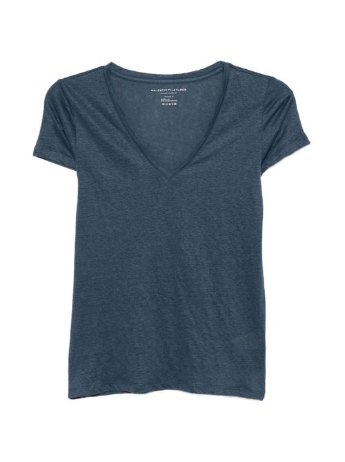 T-shirt donna Majestic Filatures scollo v blu MAJESTIC FILATURES | E26M011FTS1641121